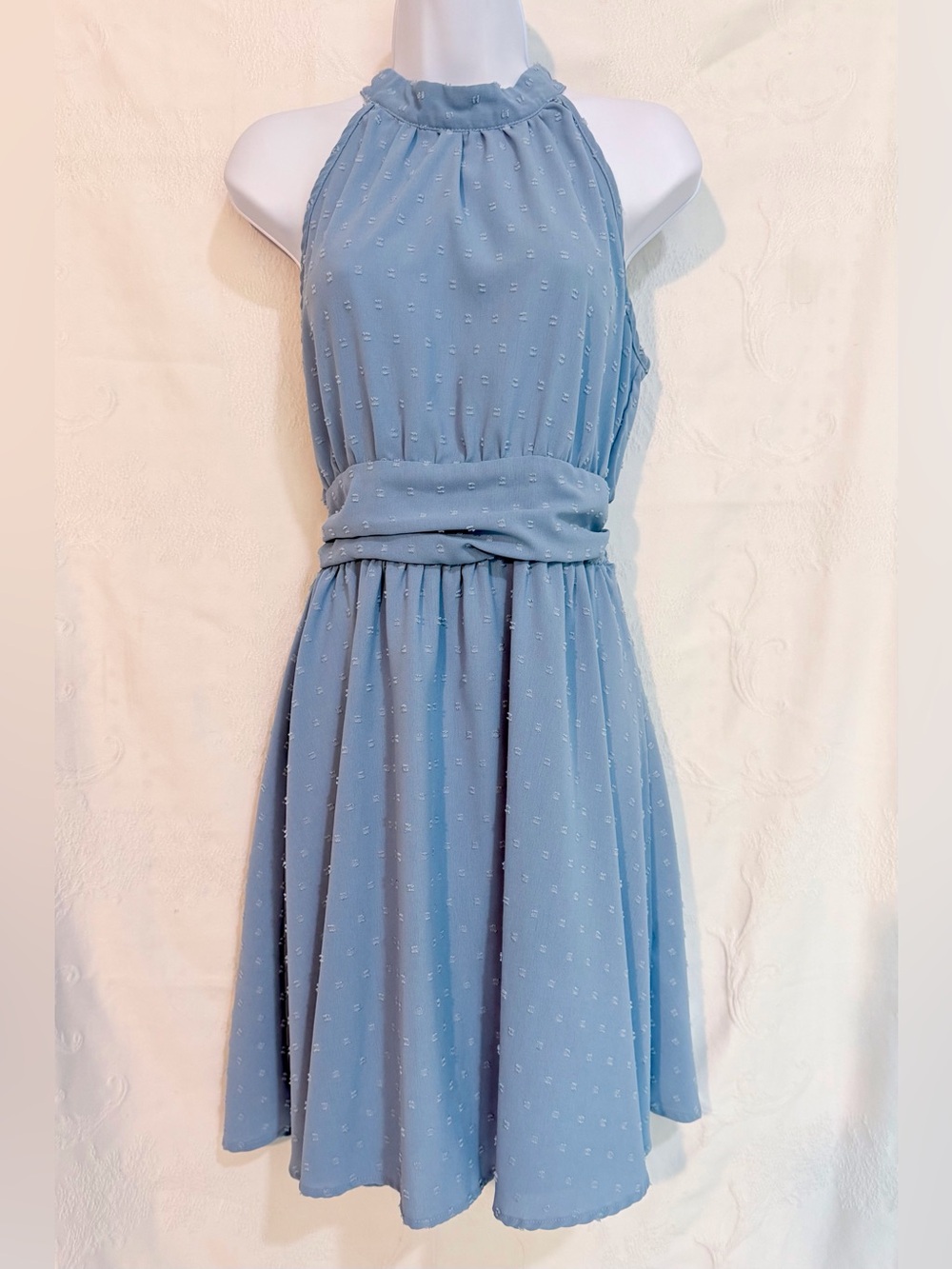 Source Unknown Dusty Blue Halter Midi Dress D0062